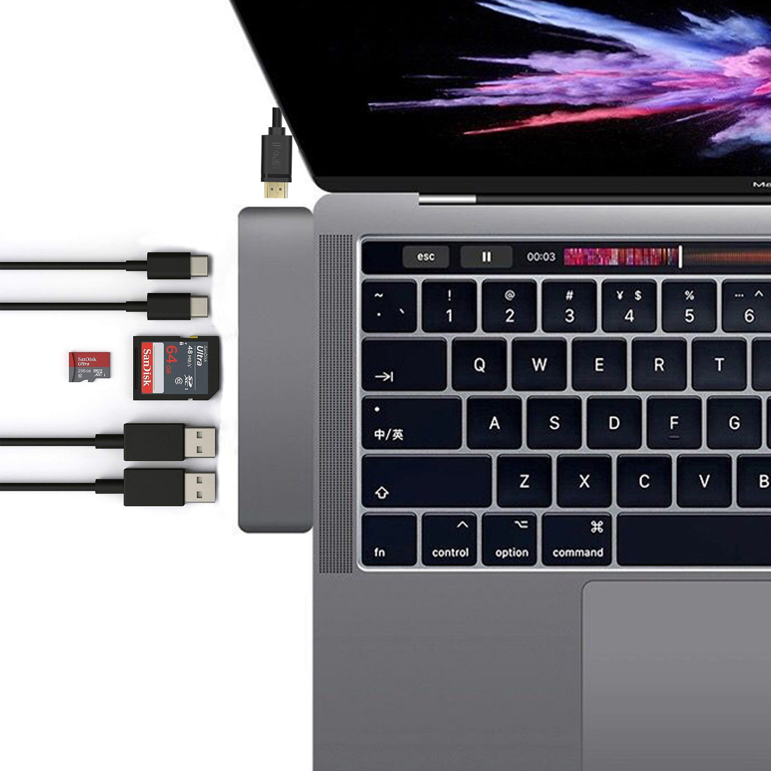 USB C Hub for New MacBook Pro 2016, 2017, 2018, 13" & 15" only, Thunderbolt 3 Aluminum Dual USB Type C 2-port USB C 3.0