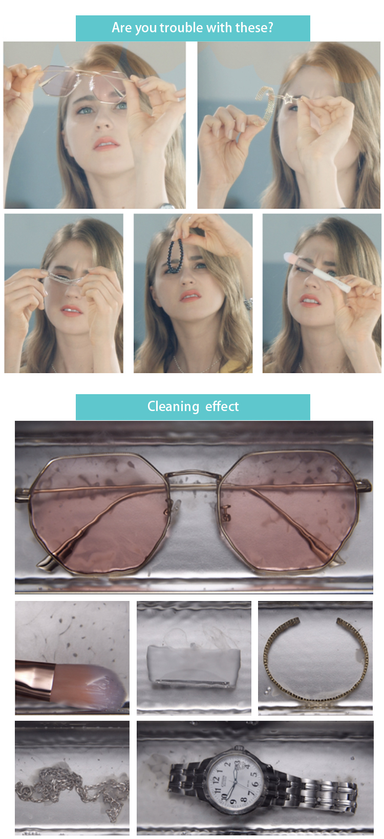 Household Mini Ultrasonic Jewelry Cleaner For Eyeglasses Dental Cleaning