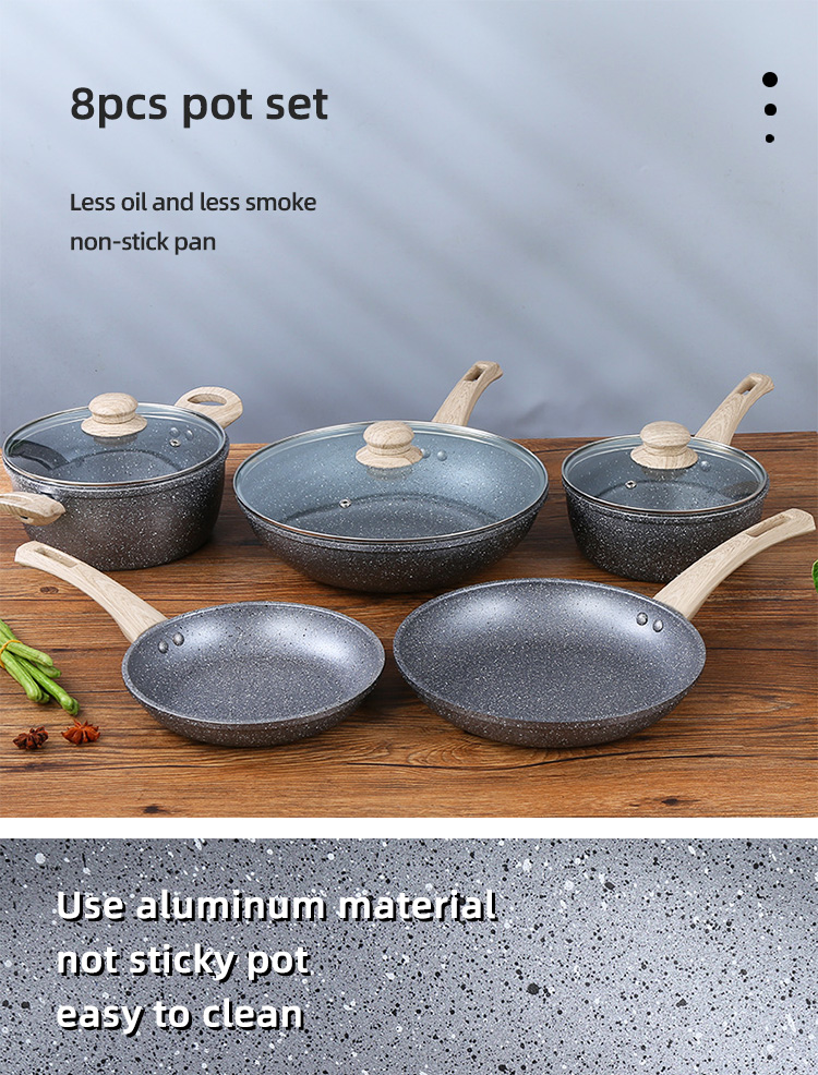 Various Models Grey Kitchen Cookware Sets Maifan Stone With Anti Heat Handle