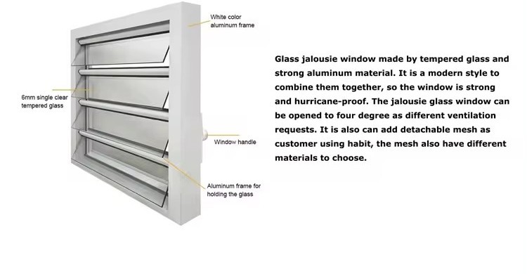 Modern House Security Aluminum Glass Louver Windows With Tempered Glass