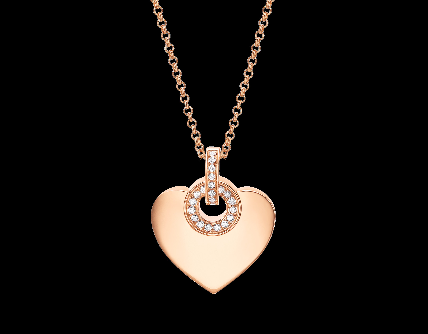 CUORE pendant with chain in 18 kt pink gold with pave diamonds