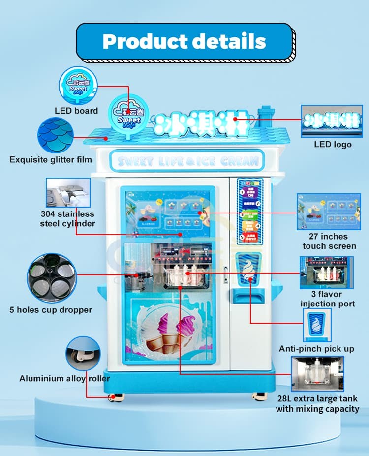 Self Service Ice Cream Vending Machine Business 220V 110V For Soft Ice Cream