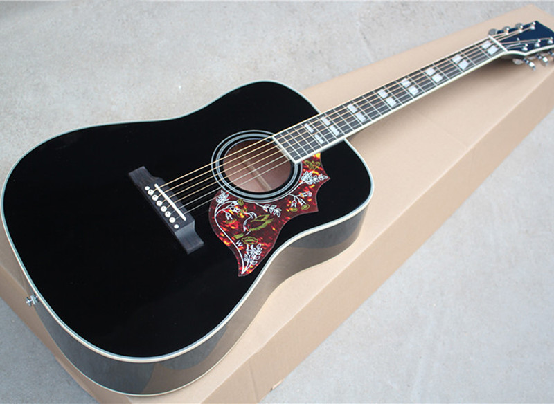 Wholesale custom 41" cherry red/black hummingbird acoustic guitar with rosewood fretboard,Can add fishman pickups