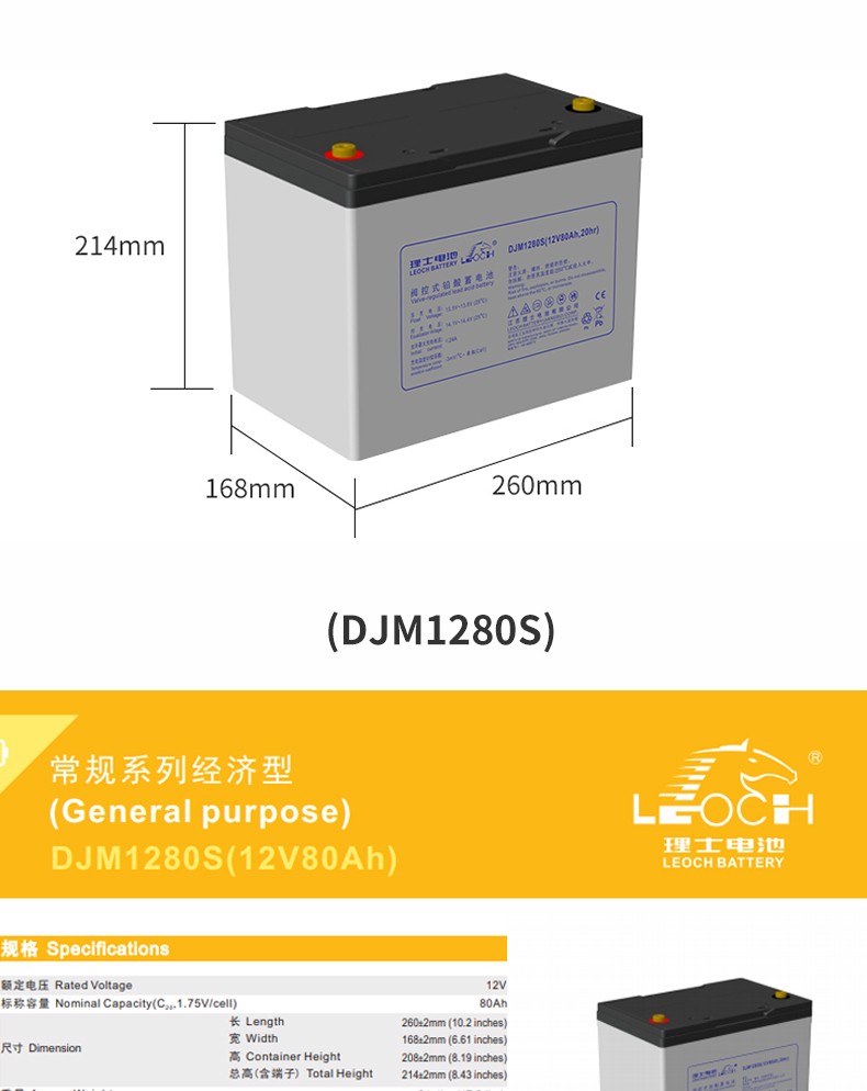 Leoch Battery DJM1280S 12V80Ah for UPS Communication Solar Energy Storage Power System