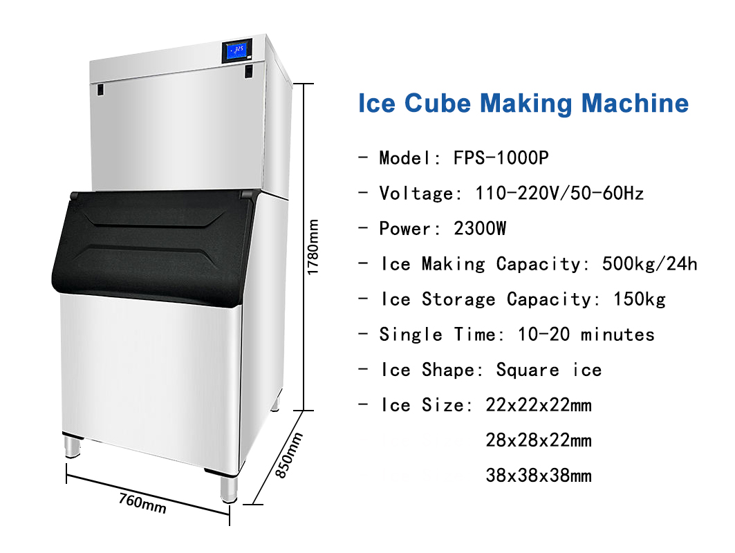 110-220V/50-60Hz Commercial Ice Cube Machine 500kg/24h Stainless Steel Automatic Ice Maker for Business Bar