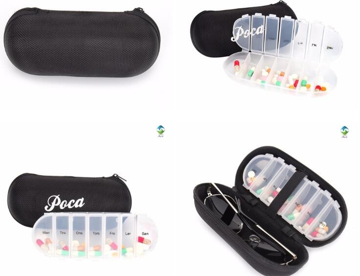 28 compartment column shape plastic pill storage box with pill crush box, Conventional eco-friendly 4 grids plastic trav