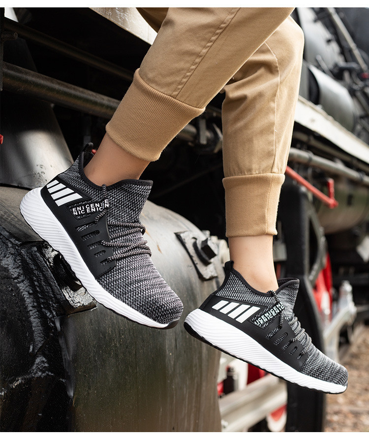 Breathable Flying Knit Work Shoes Comfortable Safety Shoes Kevlar Midsole Steel Toe EVA Sole