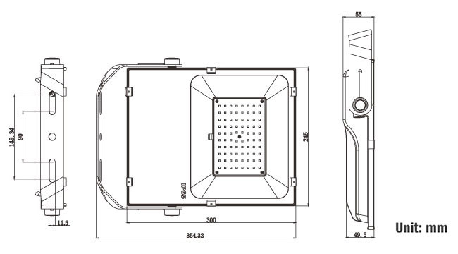 Outdoor LED flood lights 80W Mechanical drawing