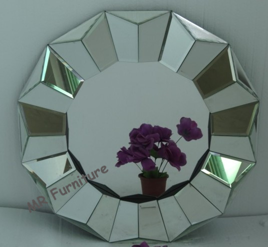 Ornate Design Mirror Furniture Set Round 3D Angled Wall Lamp Mirror