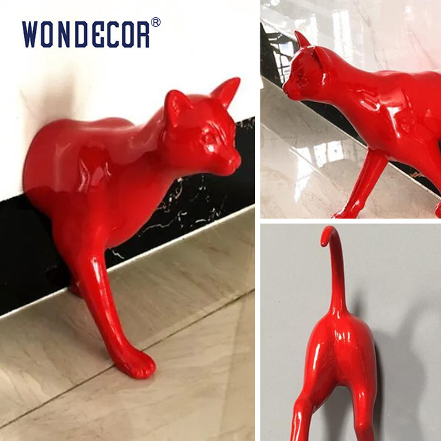 Geometric Cat Stainless Steel Modern Sculpture Passing Through Wall