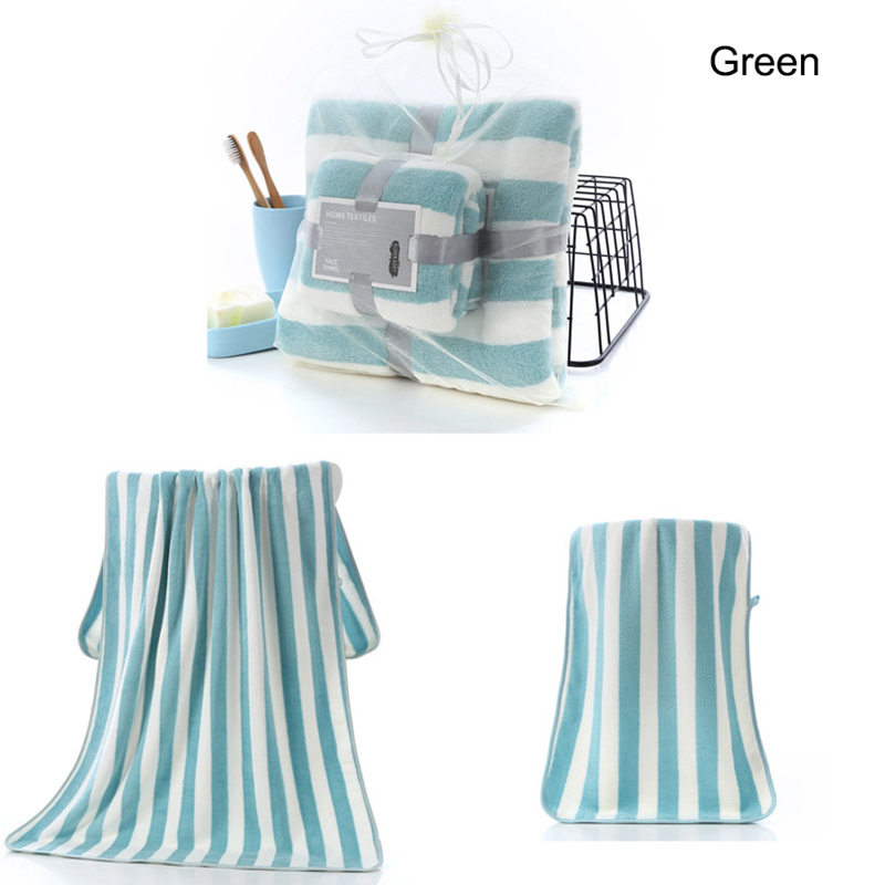 Broad Stripe Coral Velvet Hand Face Towel Set 35*75cm 70*140cm Microfiber Absorbent Towel Set