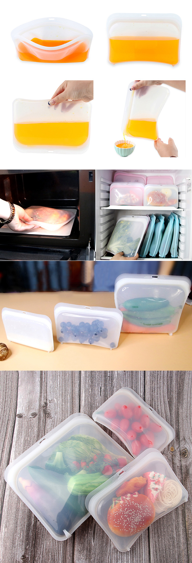 420ML 1800ML BPA Free Reusable Silicone Sandwich Snack Bags