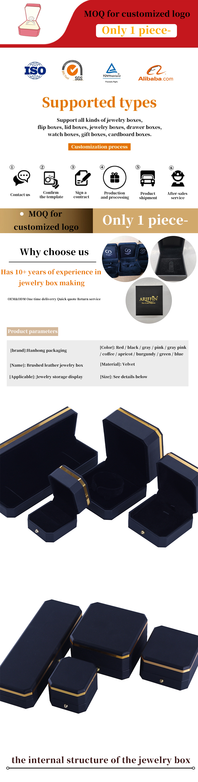 Octagonal Black PU Leather Jewelry Box for Hanhong Custom Logo Bracelet Necklace Ring