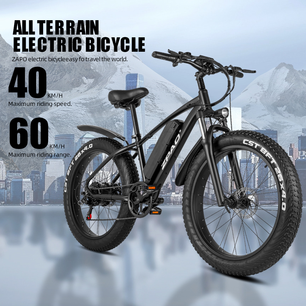 High Power 26 Inch 48V 1000W Fat Tyre Electric Bike With 14Ah - 17Ah Lithium Battery