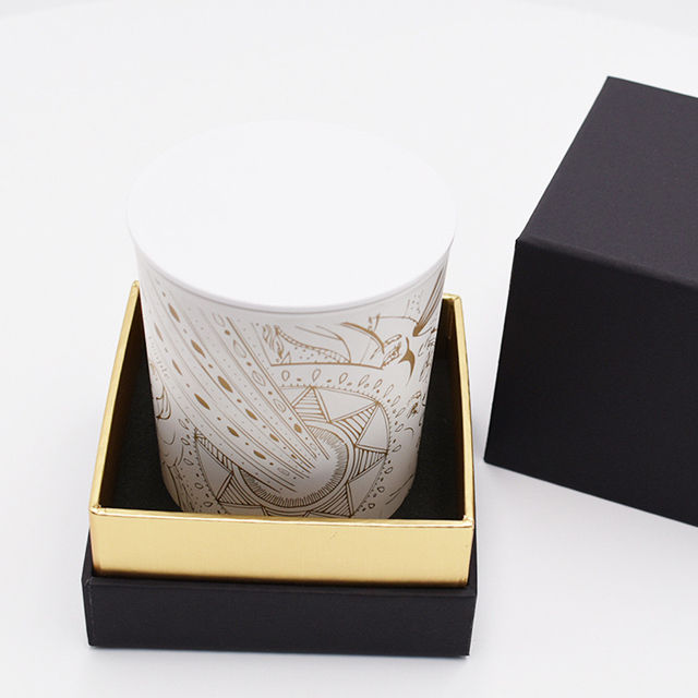 Embossing Rigid Black Candle Boxes Jars With Lid UV Coating OEM