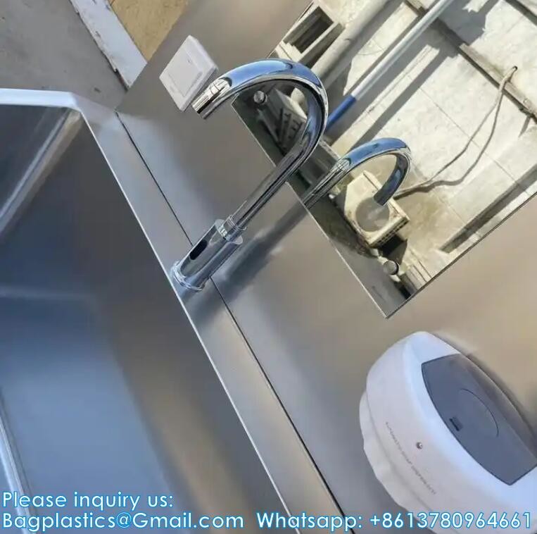 Double Hand Washing Sink Wash Basin With Automatic Sensor Or Pedal Customized 304 Stainless Steel Scrub Sink Induction