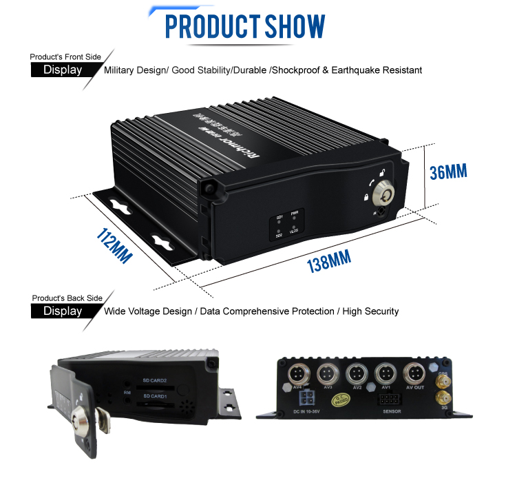 8-36 DC Wide Voltage 4 Channel Car Video Recorder With 4G WiFi GPS And SD Card Storage