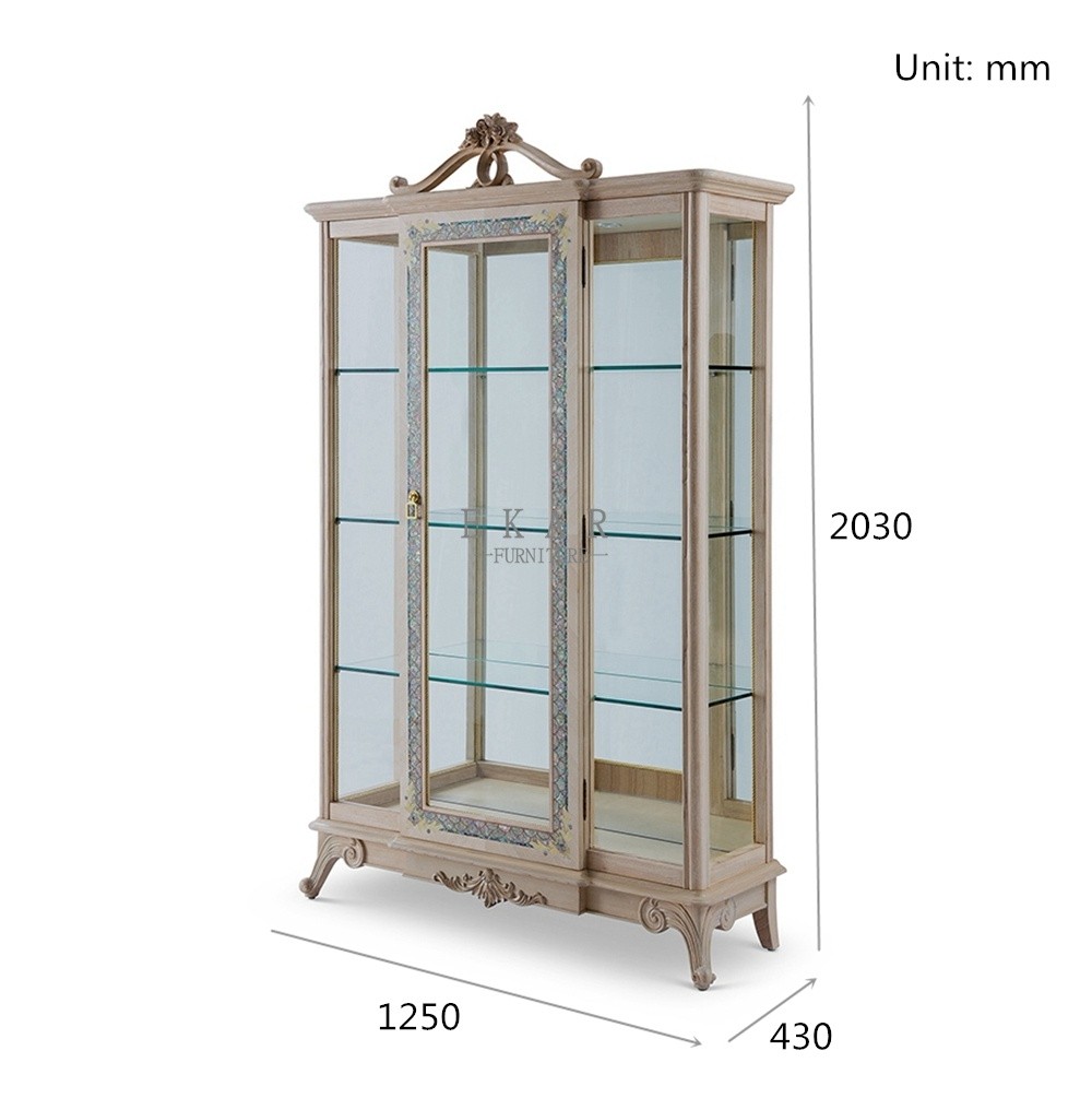 Ash Wooden Frame European Style High End Showcase Display Glass Cabinet