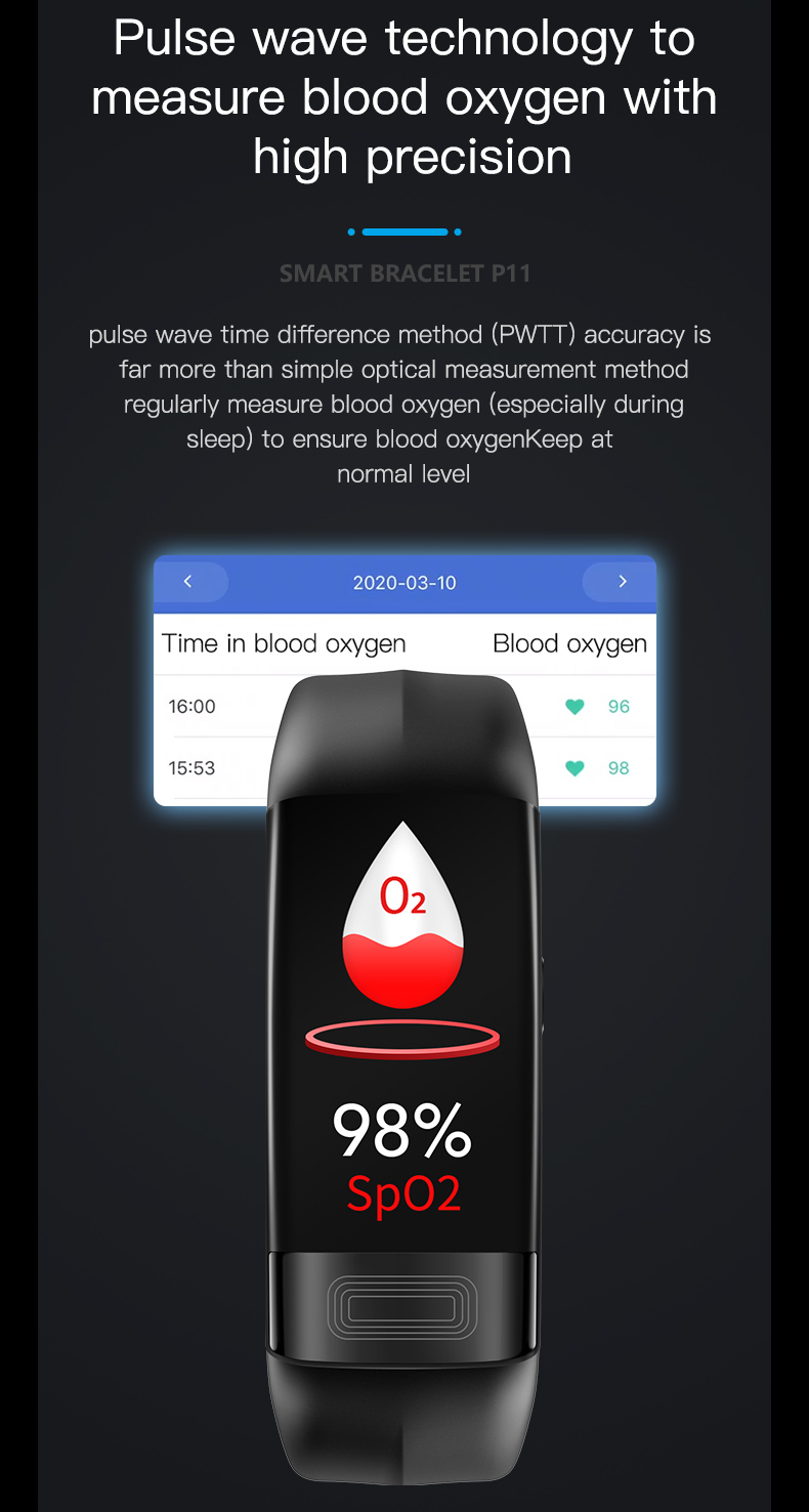 Detecting PPG ECG Temperature Bracelet IP67 Smart Bracelet Heart Rate Blood Pressure