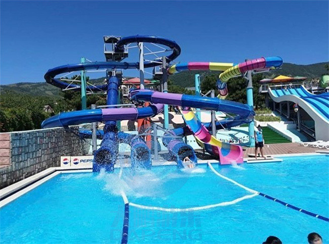 Enclosed Twist 4 Lane Water Slide Combo Commercial Fiberglass Spiral