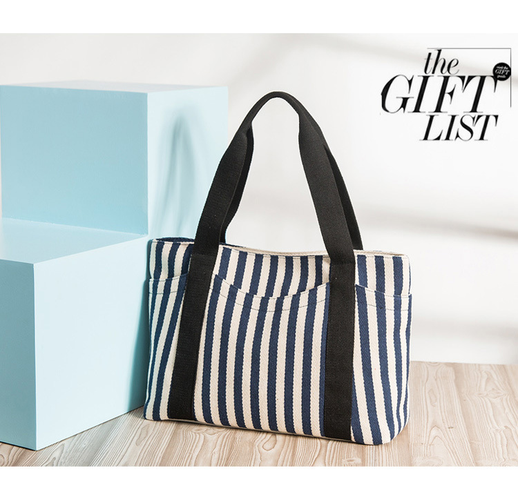 Simple Stripe Diagonal Canvas Tote Bags Single Shoulder Bag