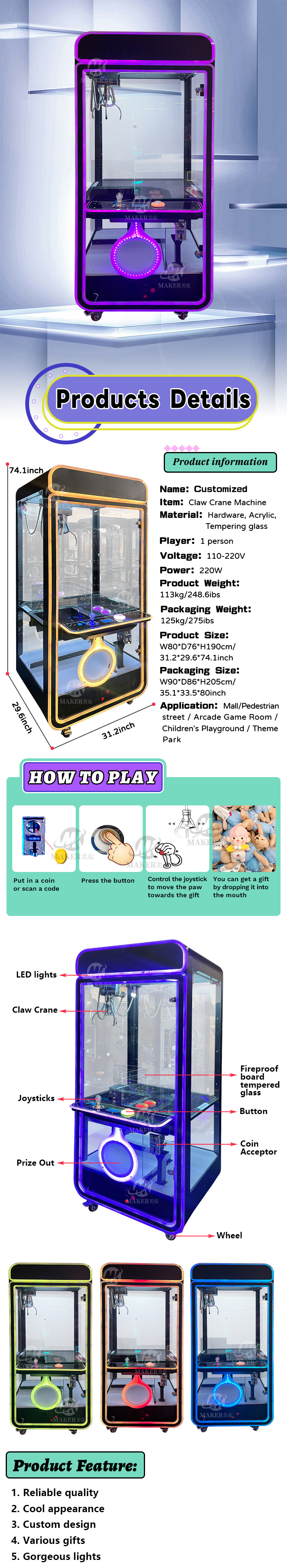 Mini Big Fun Stuffed Plush Toys Crane Claw Machine Arcade Indoor Games Gift Prize Vending Catch Toy Machine