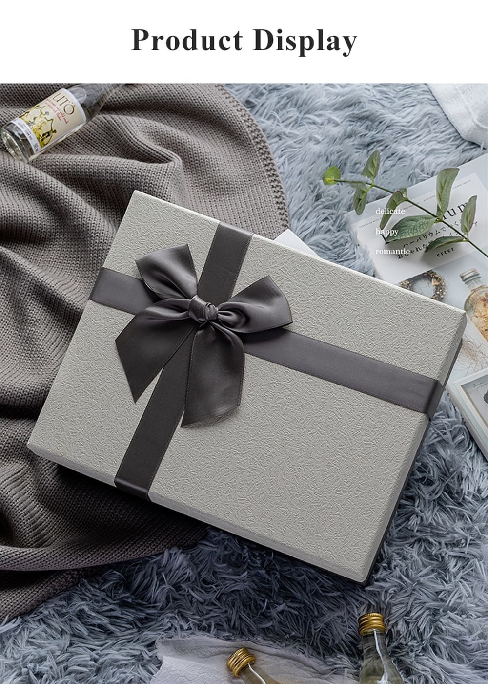 Customized Three Sizes Rigid Paper Gift Box With Bow For Spouse Friend Family