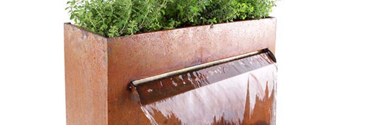 Multifunctional Corten Steel Waterfall Metal Garden Ornaments Water Feature with Planter