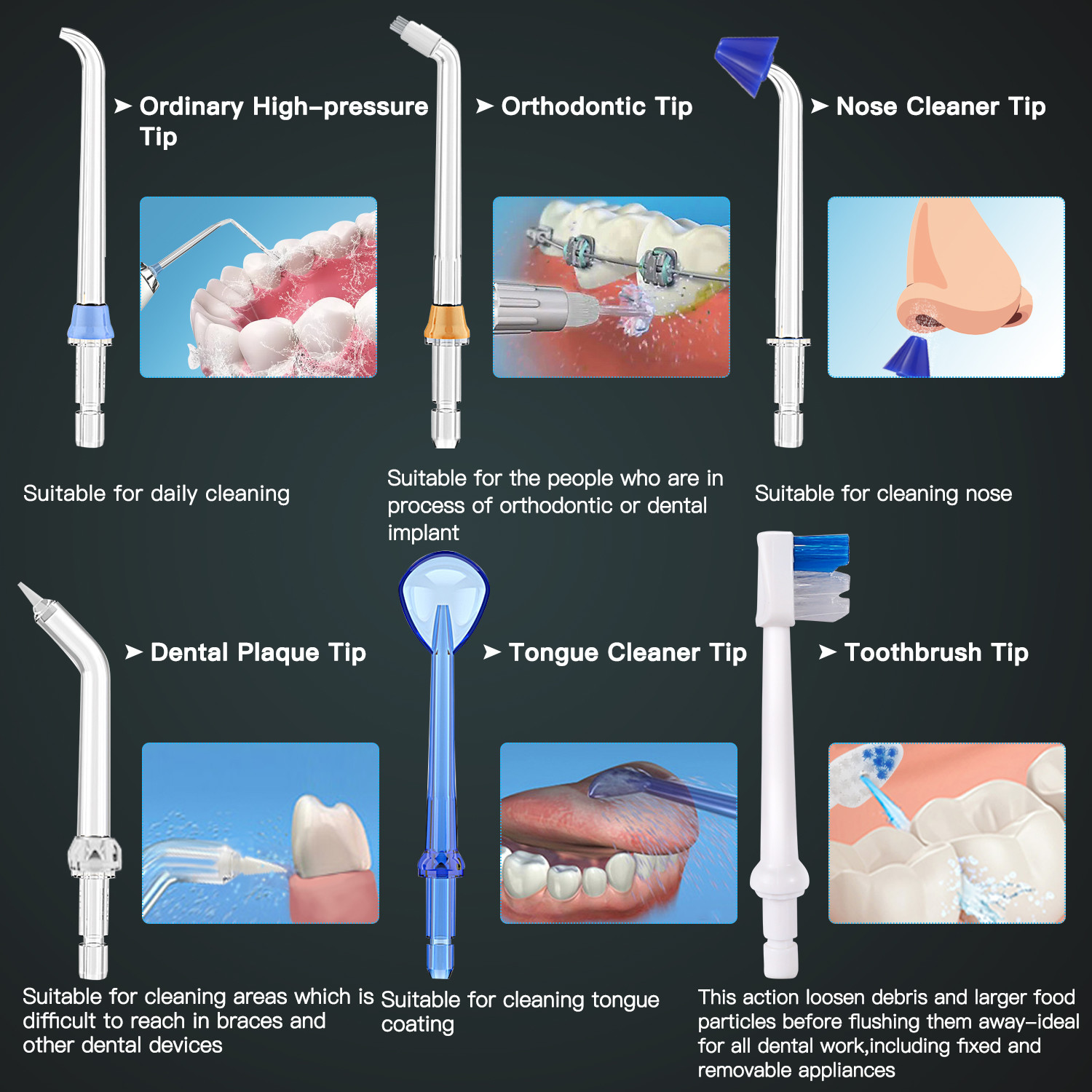 Cordless Dental Oral Irrigator Cordless Portable 6 Modes 5 Jet Tips