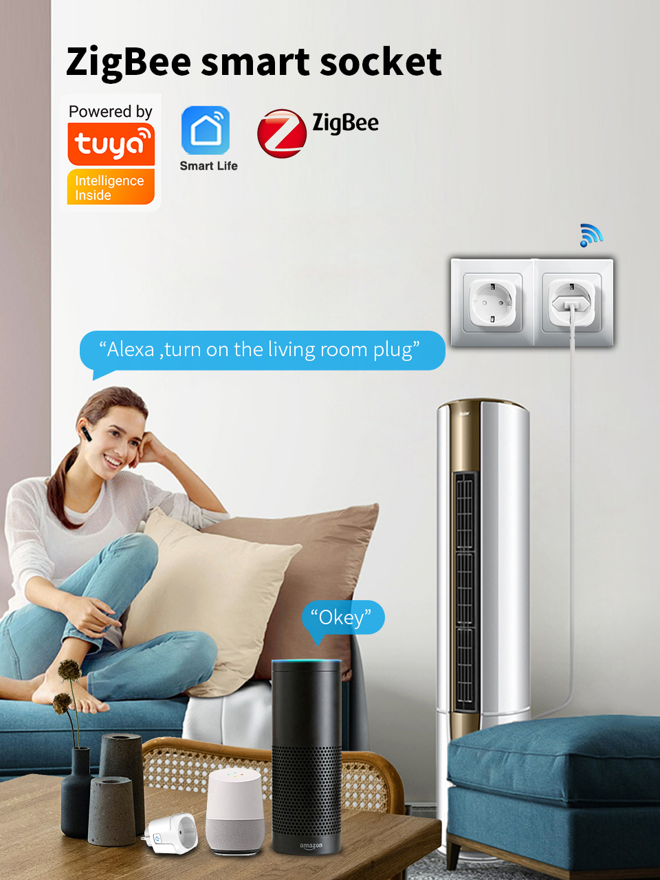 Zigbee Remote Light Bulb Socket EU Plug Tuya Smart Wifi Switch Socket