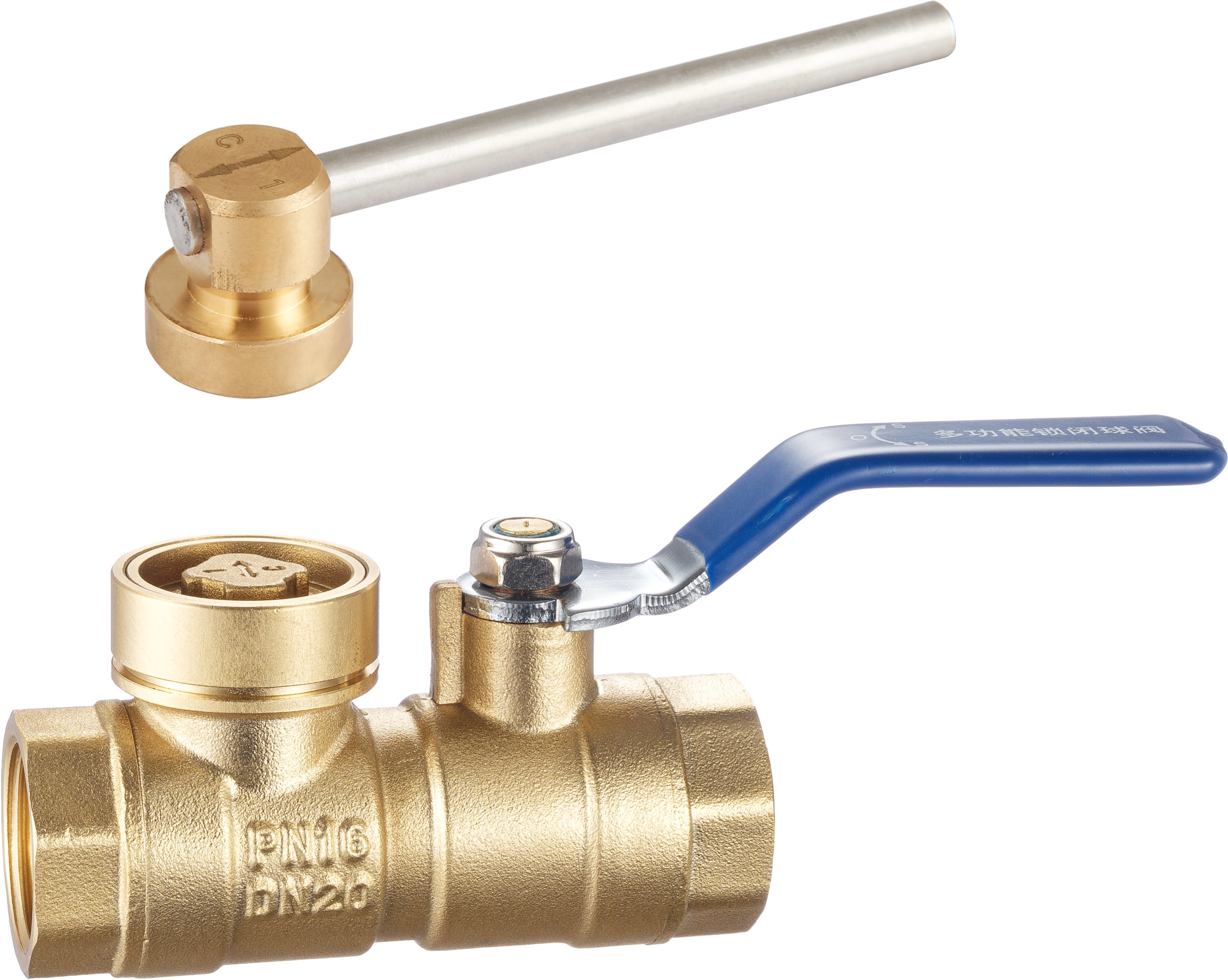 1206 FxF Double Shut-off Brass Ball Valve set Sizes DN20 DN25 DN32 Magnetic /Polygon headed /Mech. Code Lockable Design
