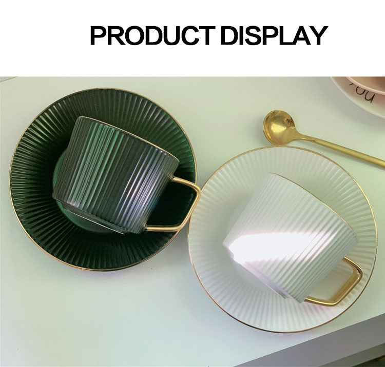 European Style Striped Ceramic Coffee Cup Afternoon Tea Set With Spoon And Saucer ceramic coffee tea cups saucers set