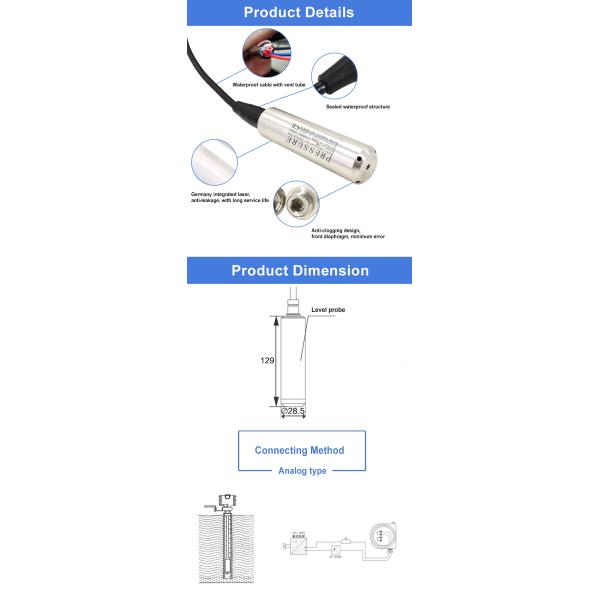 5m Cable Length Submersible Water Pressure Tank Level Sensor with Optional Output Signal