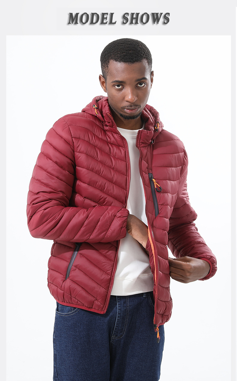 New men's autumn winter down jacket lightweight casual warm long sleeve cotton waterproof windproof coat with a detachable hood