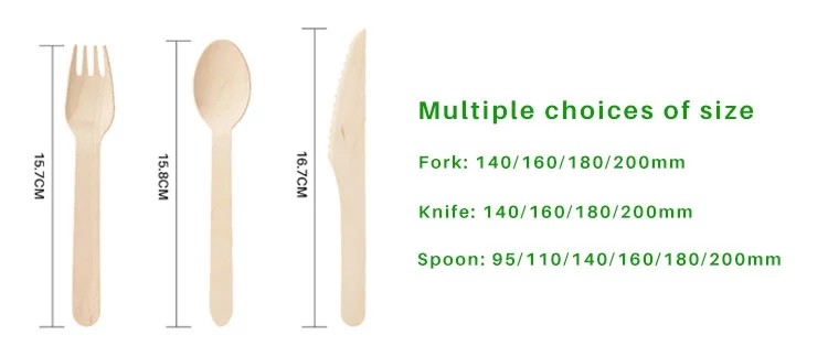Eco Friendly Wooden Disposable Biodegradable Cutlery Fork Knife Tissue 160mm