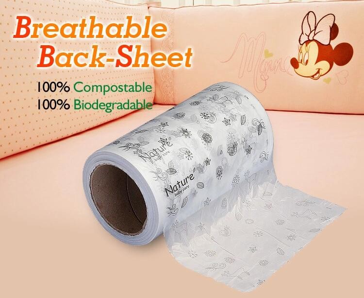 Film Biodegradable Compost Bags , Biodegradable Packaging Bags For Baby Breathable Back Sheet