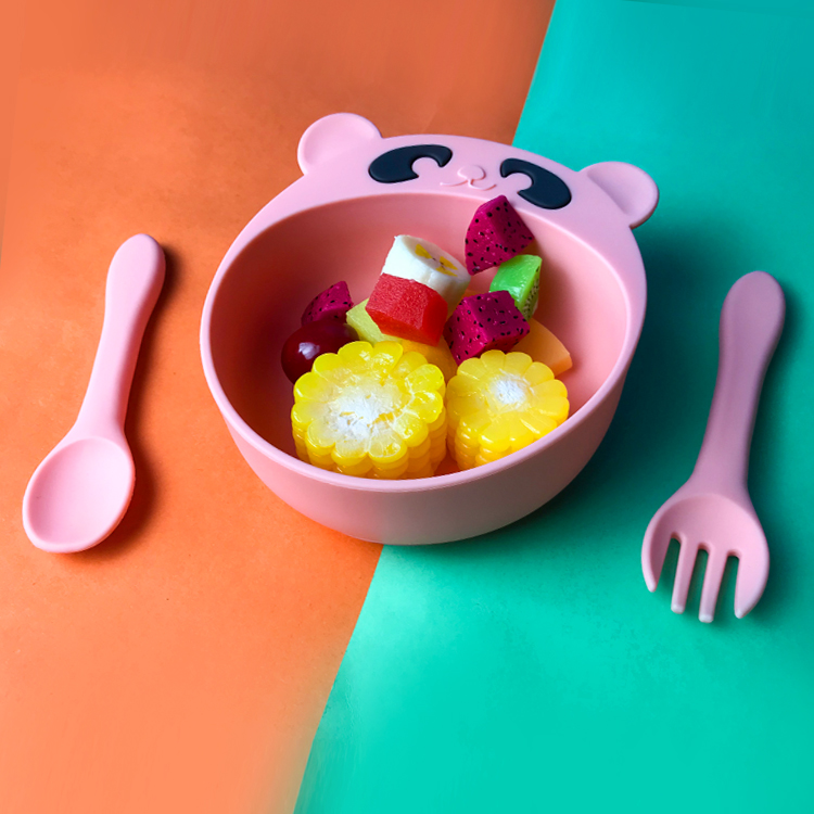 Panda Shape Baby Silicone Products BPA Free Portable Silicone Bowl And Spoon