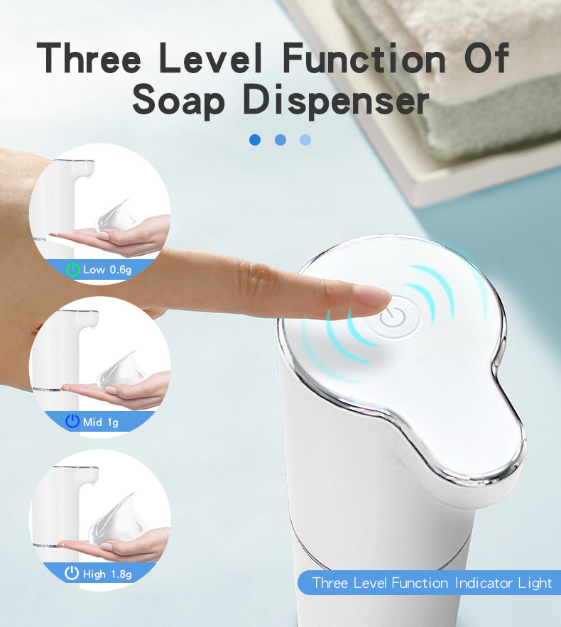 300ML White Sensor Soap Dispenser 800mAh Countertop Commercial Bathroom