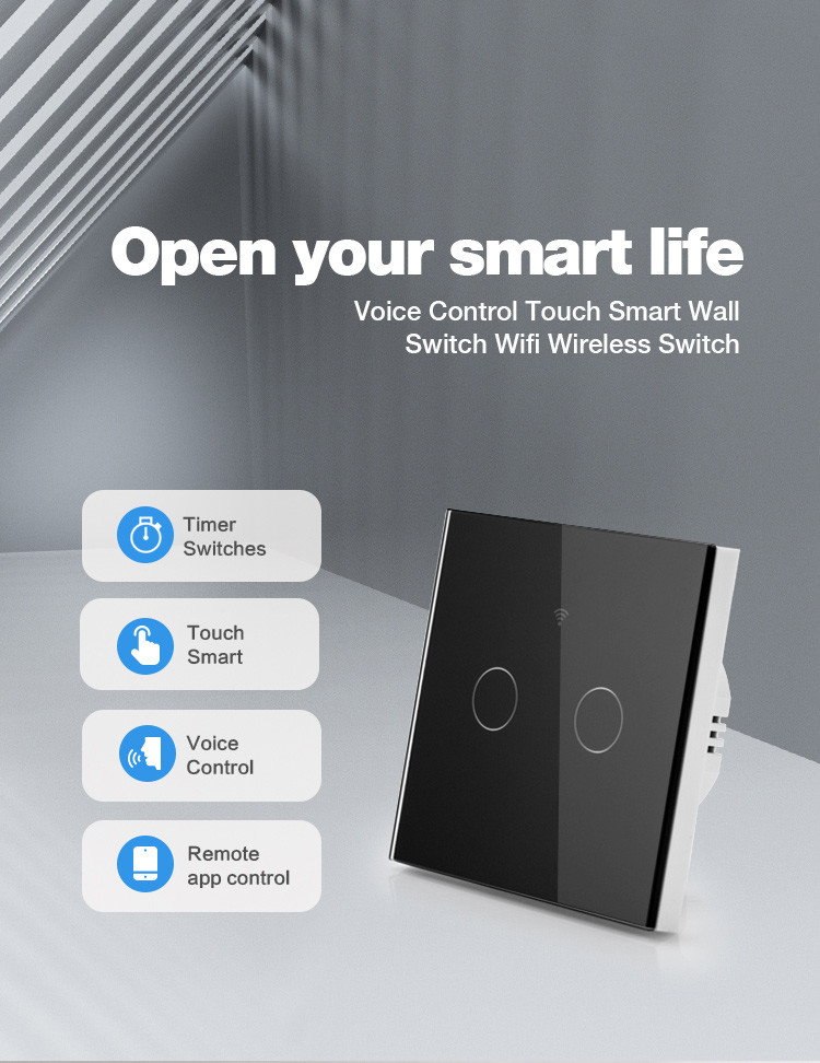Amazon Alexa And Google Home Control Smart Wall Light Switch Tempered Glass Touch Screen