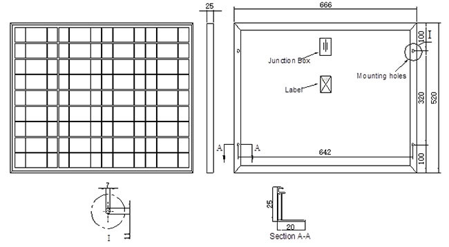 High Efficiency 50 Watt Polycrystalline Solar Panel Anodized Aluminum Alloy Frame