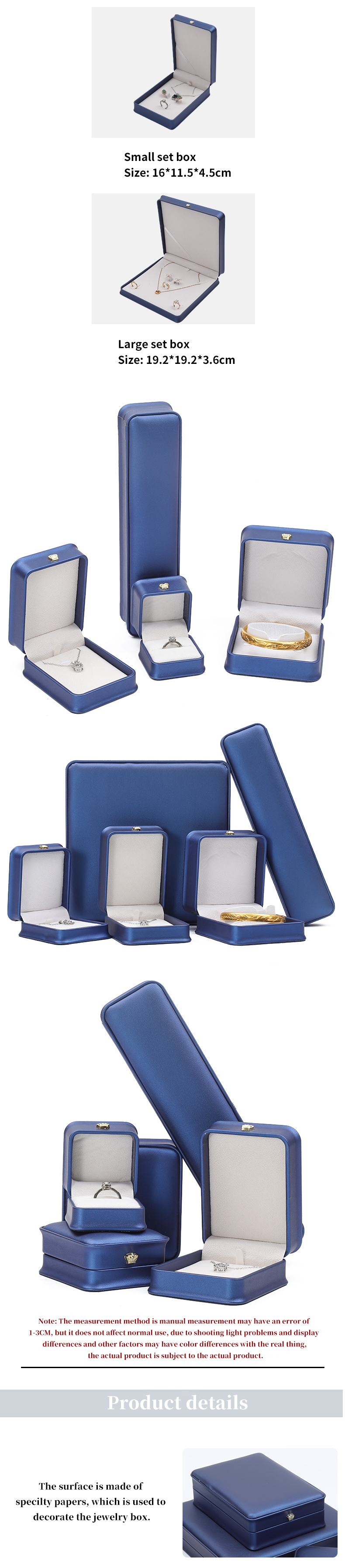 Newest Jewelry Package Blue Leather Crown Jewelry Box for Bracelet Pendant Necklace Ring