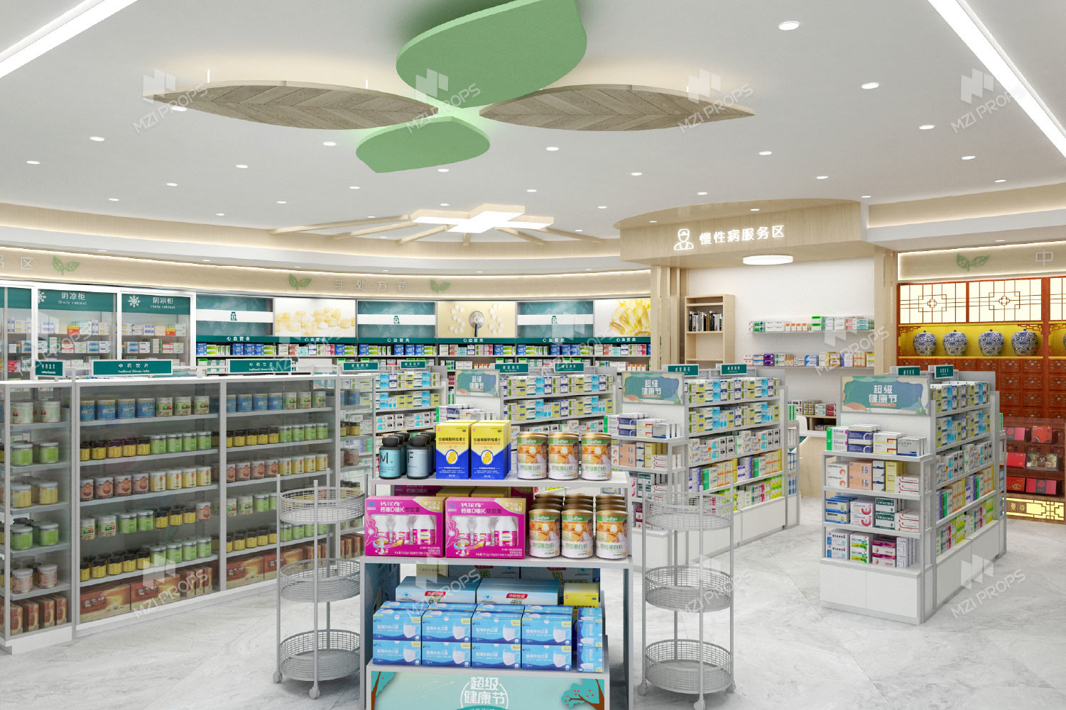 06-MSWRS Pharmacy Store Zoning With Wood Warm Style