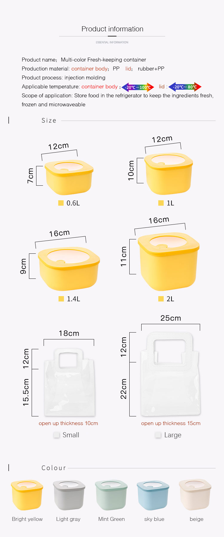 Yellow 0.6L 1.4L Microwave Safe Food Storage Containers With Lids
