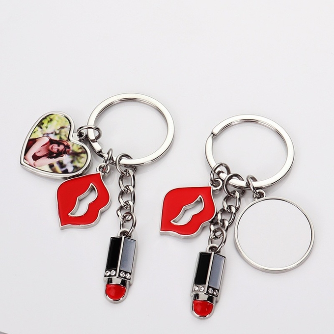 Stylish Key Ring Sublimation Blank Couple Keychain With Lipstick Lips Heart For Gifts