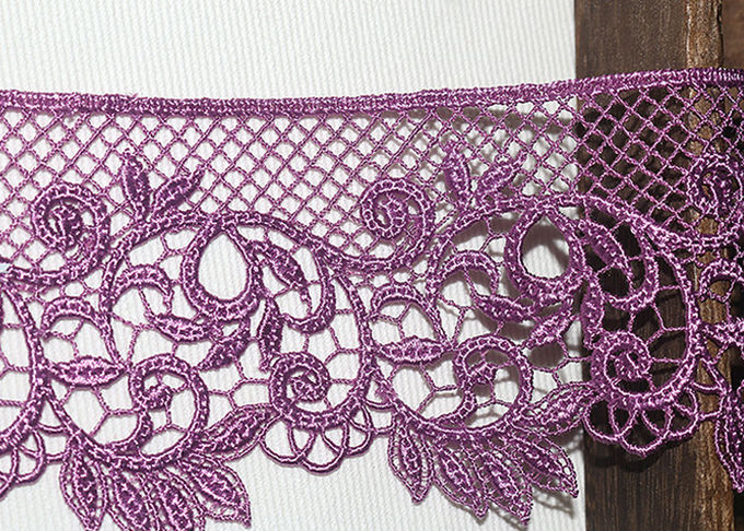 Customized DTM Floral Embroidered Guipure Lace Trim Ribbon For Bridal Dress 7 CM Width