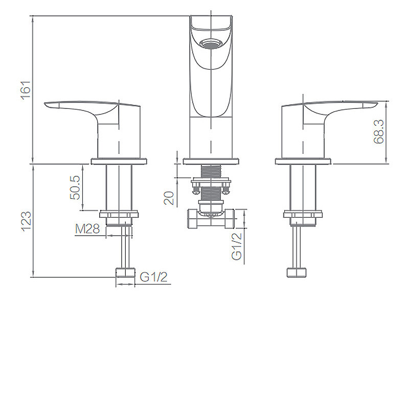 Two handle Basin Mixer Faucet , 161mm 365mm Hot And Cold Water Tap Mixer