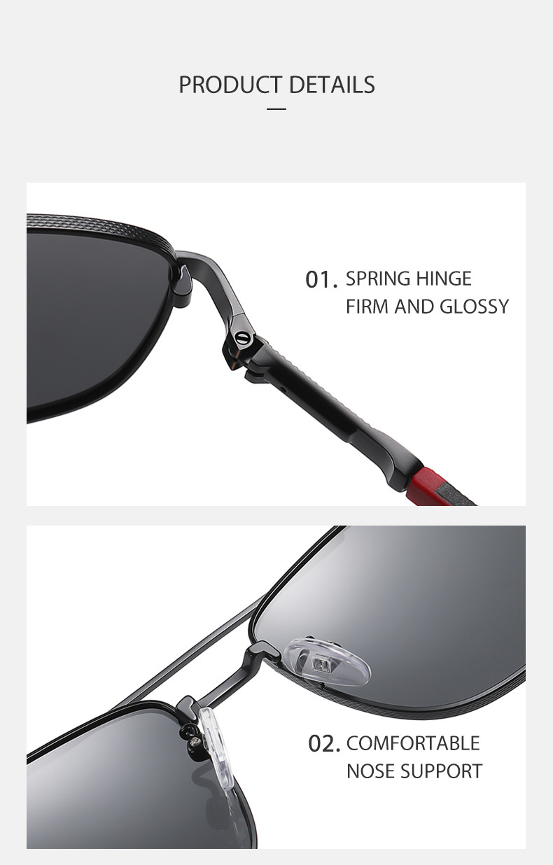 Classic Retro Rectangular Metal Sunglasses Polarized Shatterproof
