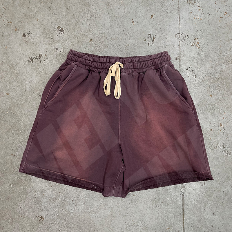 Solid Color Mens French Terry Shorts Acid Washed Streetwear Outfits Shorts