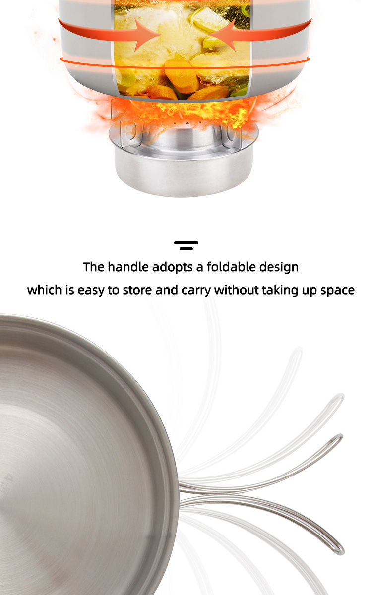 High Quality 304 Stainless Steel Outdoor Cooking Pot Set Camping Cookware Set With Storage Bag