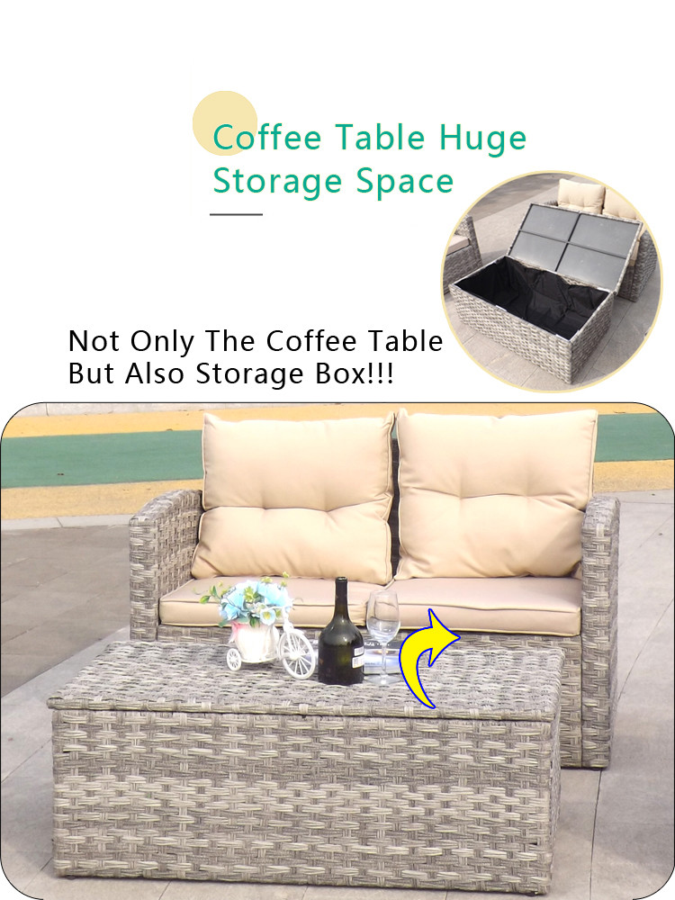 Rectangular Aluminum Frame Rattan Outdoor Sofa Chair Coffee Table Set UV Weather Resistant High Quality Furniture